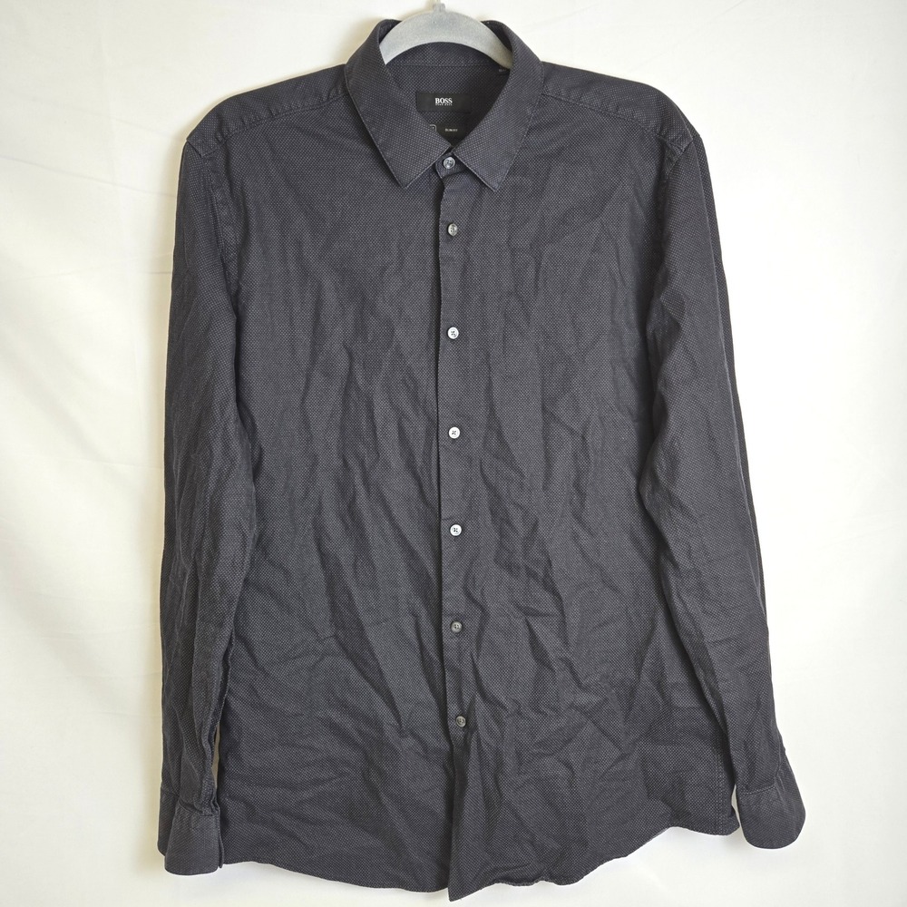 Boss Hugo Boss Slim Fit Polka Dot Button‎ Down Shirt, Black White, 42 16 1/2